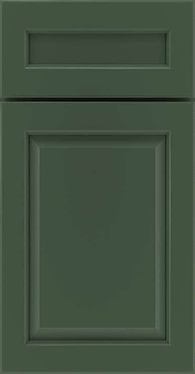 Traditional, scalloped profile raised panel cabinet door style in a rich Pine green paint