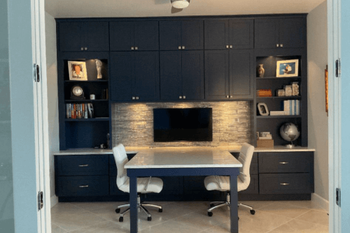 Luxurious Navy Blue Built-In Office Cabinetry