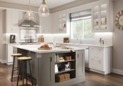 Signature Shaker Inset cabinets in White and Medium Gray