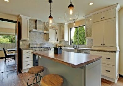 CliqStudios shaker Kitchen Cabinets in Painted Cream and blue-gray.