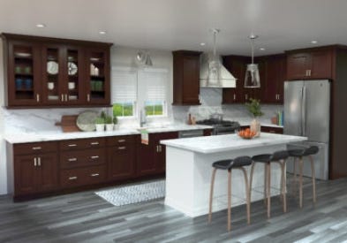 CliqStudios design rendering of Lenox Nutmeg and Lily kitchen cabinets