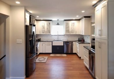 Polished Kitchen With Black and White Cabinets