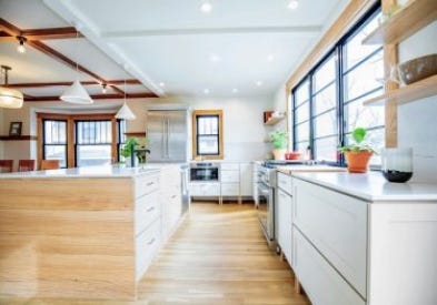 White Cabinets with Legs in a Modern Minimalist Kitchen