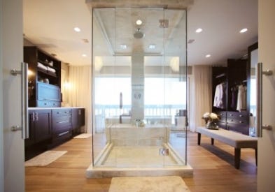 Photo gallery of remodeled bath features CliqStudios Dayton Birch Sable cabinets