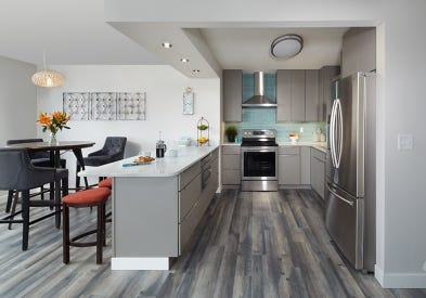 Modern Slab Door Cabinets Painted In Medium Gray