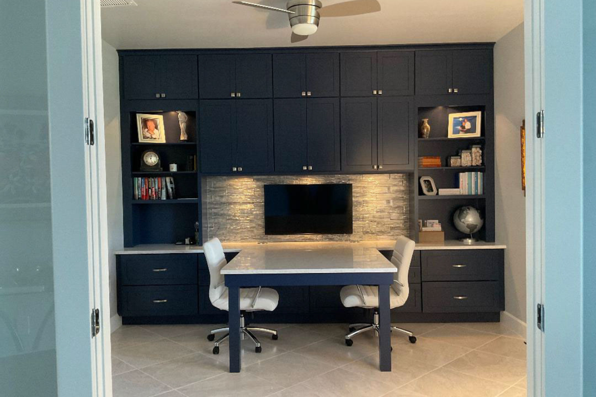 Luxurious Blue Built-In Office Cabinetry