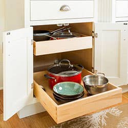 Roll-out Trays are the perfect solution for the homeowner needing easy access to kitchen items. See everything you need when the entire shelf contents smoothly glide out.