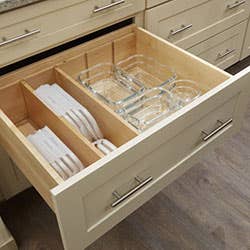 Meet the Multi-Storage Drawer, the ultimate way to reduce kitchen clutter. Dividers keep storage tidy and organized, reducing searches for items that easily buried.