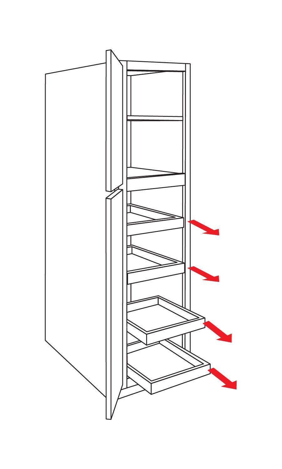 Shaker style roll-out tray pantry kitchen cabinet