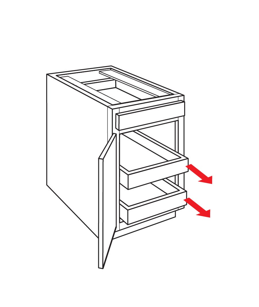 Roll-out tray base kitchen cabinet