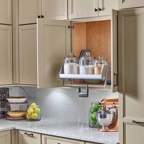 Wall pull-down shelf kitchen cabinet with handle
