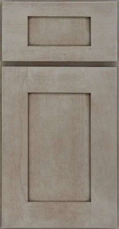 Adrian shaker cabinet shown in light gray stain called Peppercorn