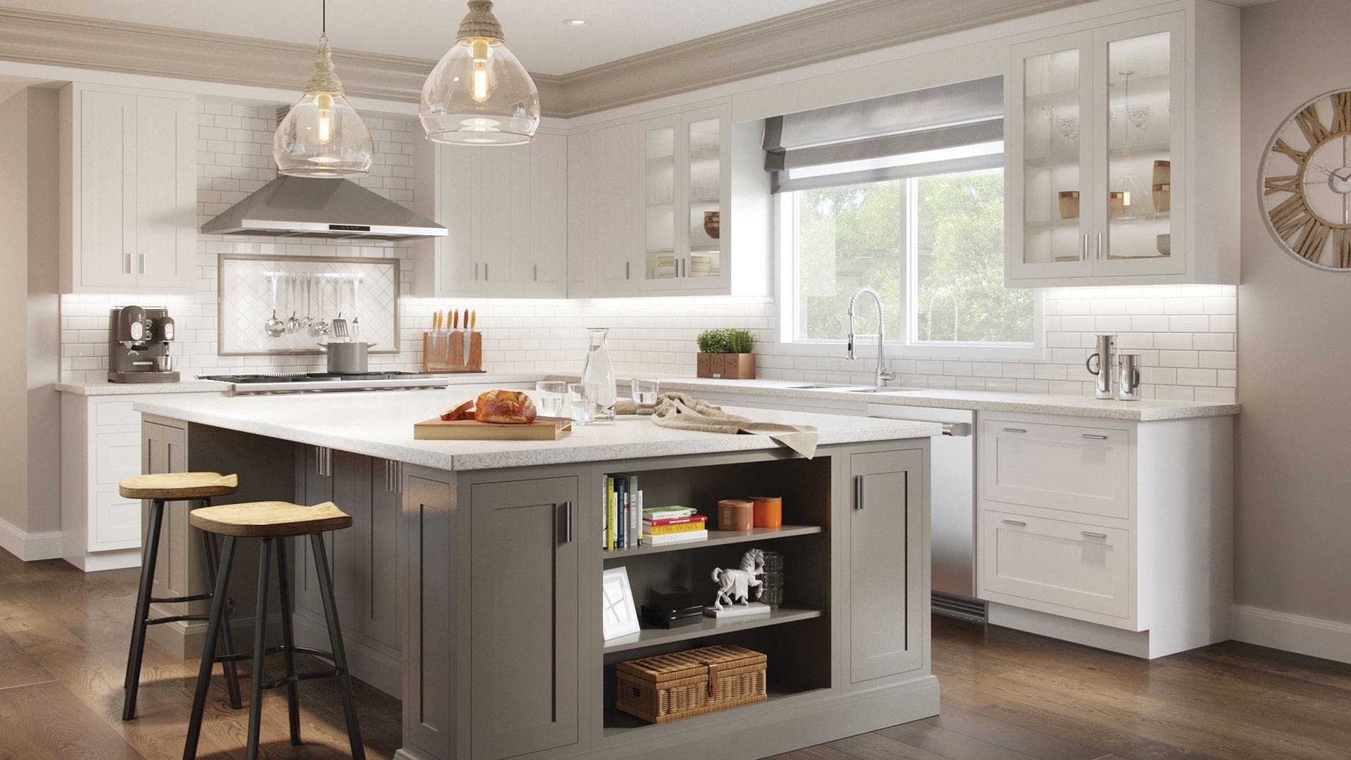Signature Shaker Inset cabinets in White and medium gray Signature Shaker Inset cabinets in White and medium gray