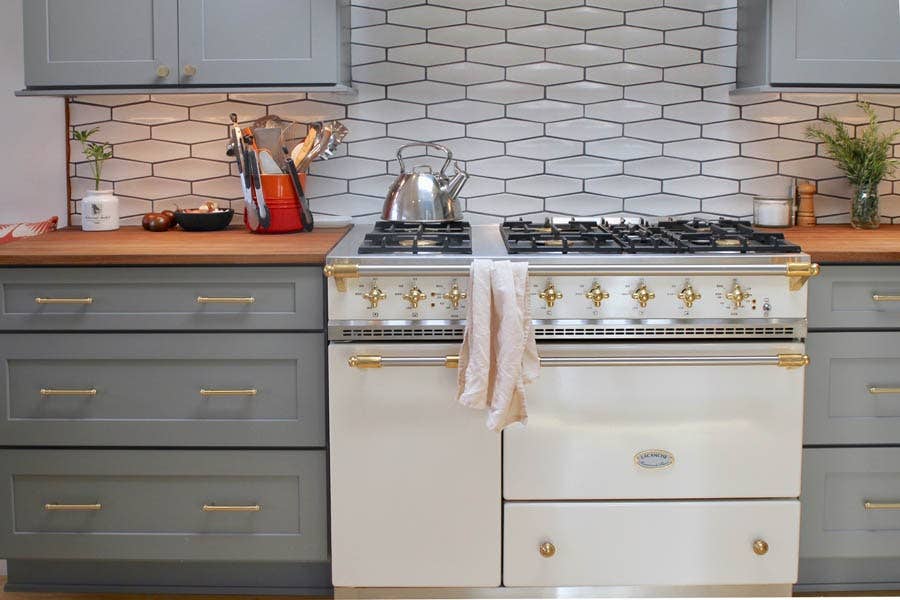 Lacanche range combined with shaker gray cabinets Lacanche range combined with shaker gray cabinets
