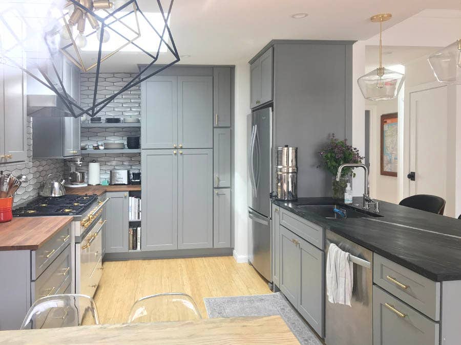 small kitchen with medium gray cabinets. small kitchen with medium gray cabinets.