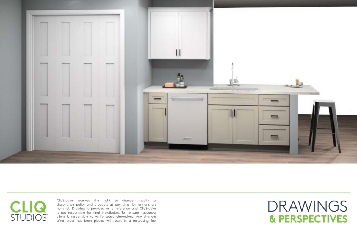 CliqStudios design packet rendering of two-tone white and light gray kitchen sink wall CliqStudios design packet rendering of two-tone white and light gray kitchen sink wall