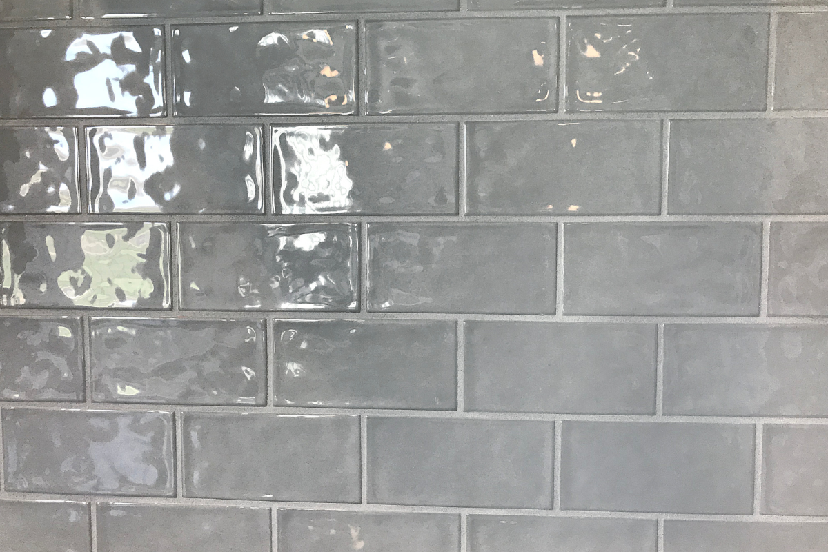 Handmade gray subway ceramic backsplash tile with a glaze finish