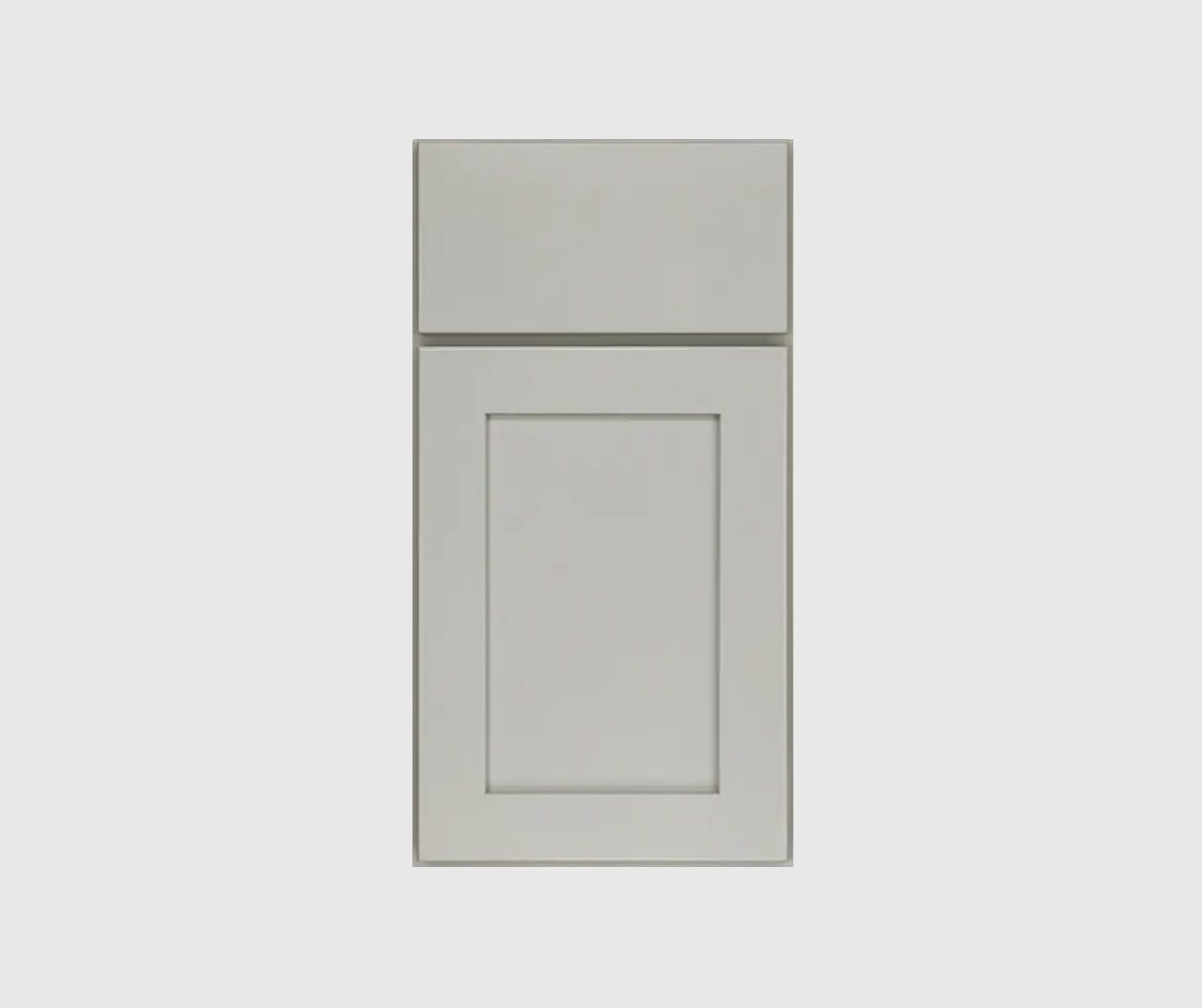 Narrow shaker door style in light gray opaque stain