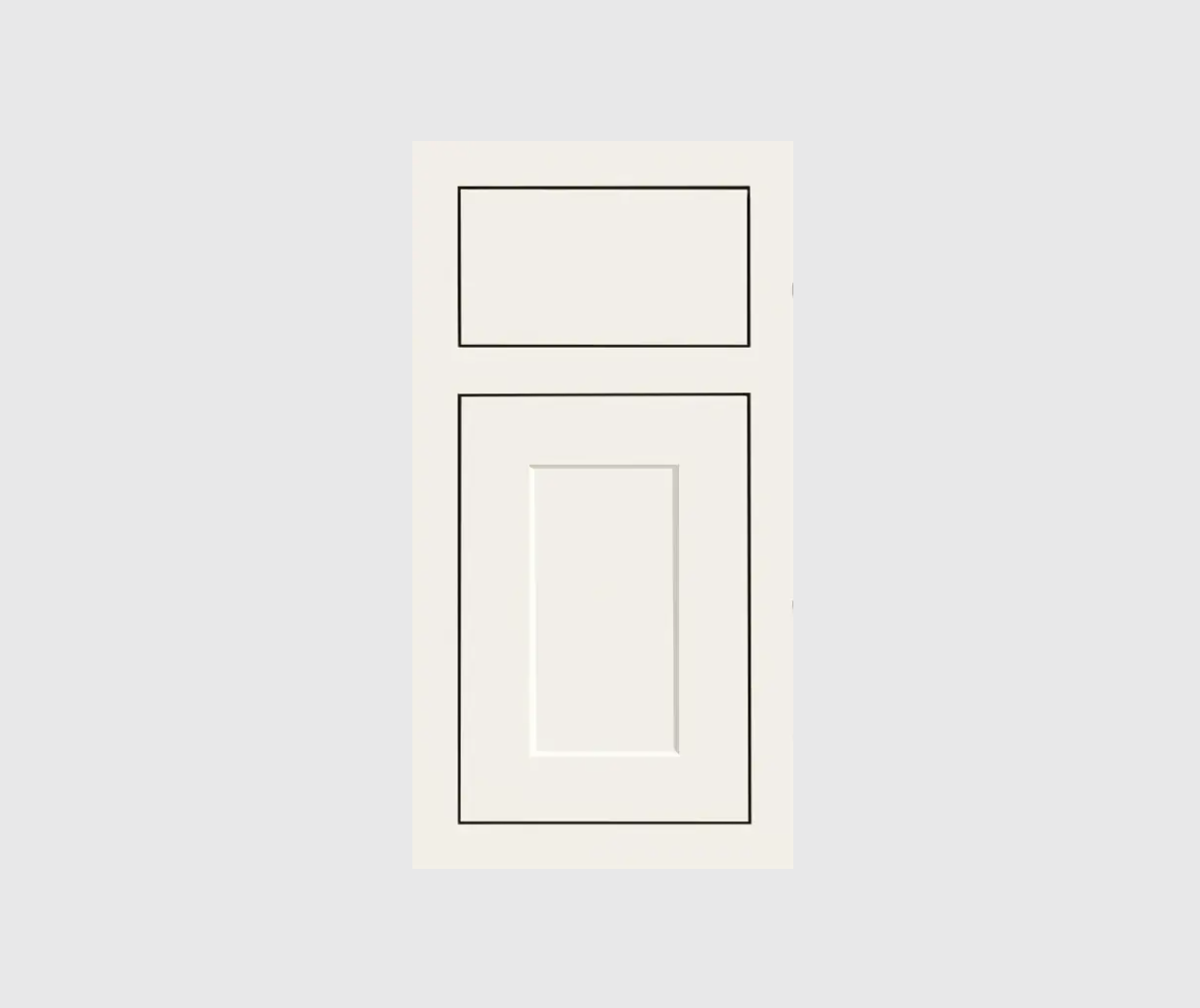 Inset shaker door style with slab drawer front in White Icing paint Inset shaker door style with slab drawer front in White Icing paint