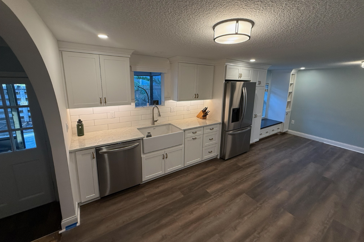 One-wall white shaker kitchen design 