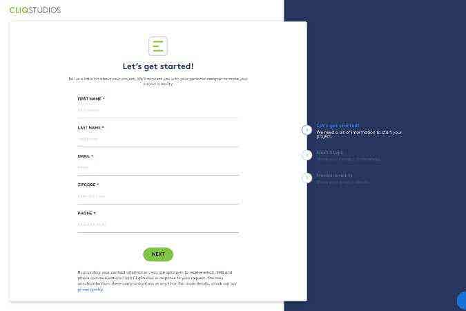 CliqStudios free online design form submission