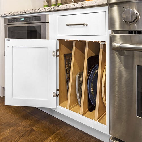 Tray divider base kitchen cabinet with top drawer in inset white shaker door style Tray divider base kitchen cabinet with top drawer in inset white shaker door style