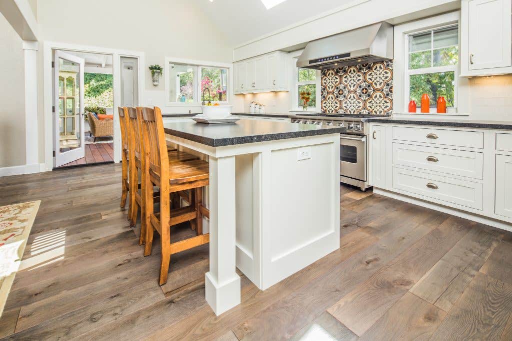 Arge White Kitchen Island with Dark Countertop