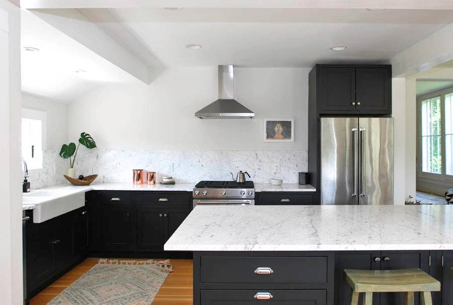 Black Kitchen Cabinets with White Walls