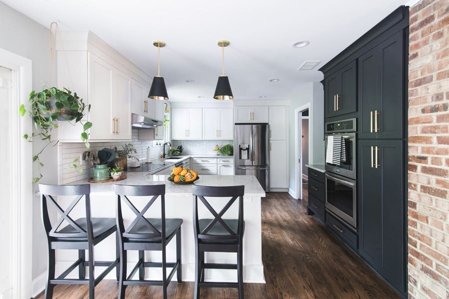 A black and white kitchen remodel.