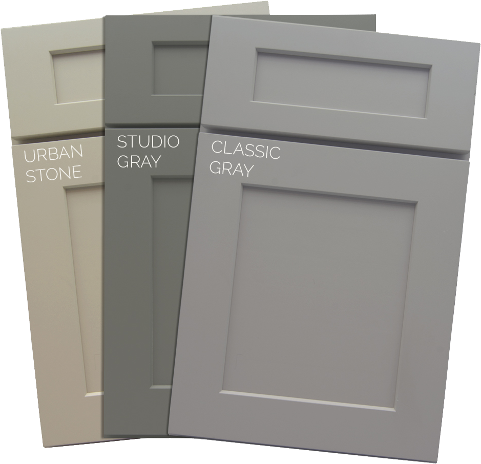 CliqStudios 3 shades of gray paint finishes in Medium Gray, Gray, and Light Stone.