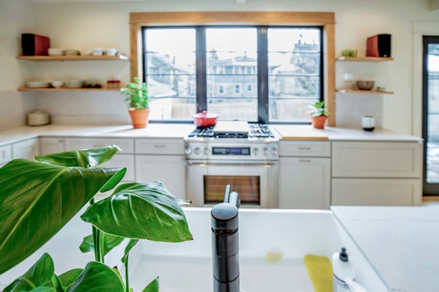 Open Shelves Surround Large Kitchen Window Open Shelves Surround Large Kitchen Window