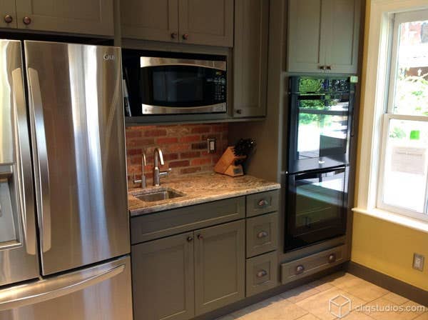 Shaker Kitchen Cabinets in Green prep sink