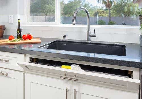 ayton White Super Sink Base with a tip out tray