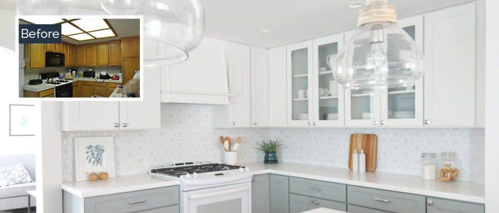 Before and after photos of remodeled kitchen with white cabinets Before and after photos of remodeled kitchen with white cabinets