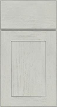 Shaker cabinet door style in white/ gray sheer painted finish