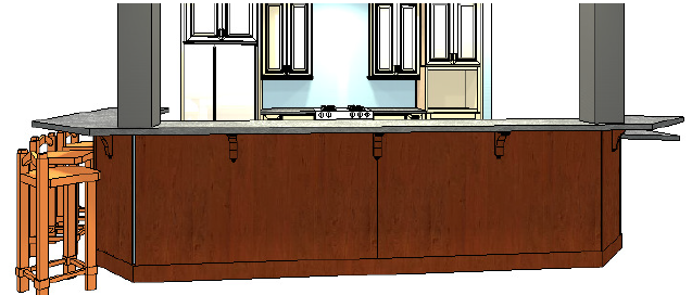 Kitchen island with two columns supporting header