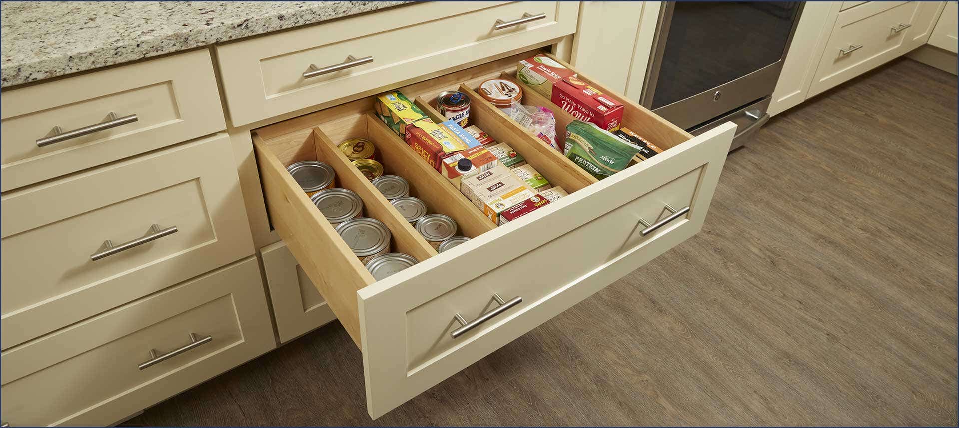 Three-drawer cabinet with interior dividers Three-drawer cabinet with interior dividers