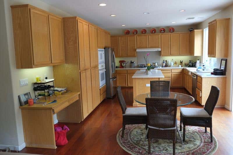 Konstantin and Yuliya were eager to replace the construction-grade oak cabinets in their new home. Konstantin and Yuliya were eager to replace the construction-grade oak cabinets in their new home.