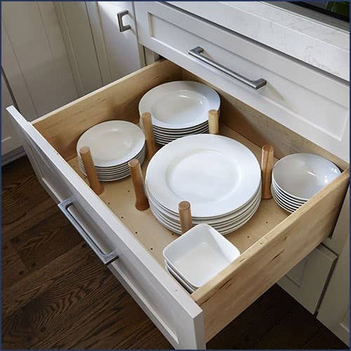 Peg drawer kitchen cabinet organizer