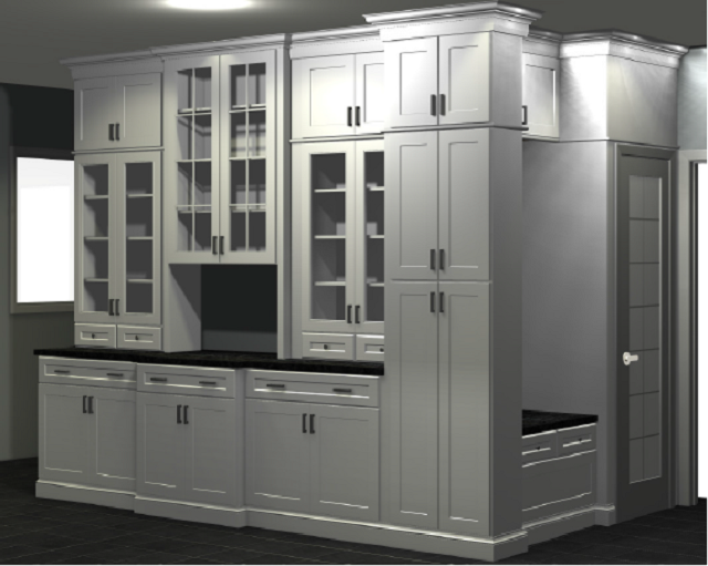 computer rendering of buffet wall and boot bench created from semi custom cabinets computer rendering of buffet wall and boot bench created from semi custom cabinets